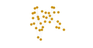Przykładowy graf sieciowy wygenerowany w R podczas kursu “Network Analysis in R”, przedstawiający węzły i połączenia w prostym zestawie danych ilustracyjnych. Graf wygenerowany prz