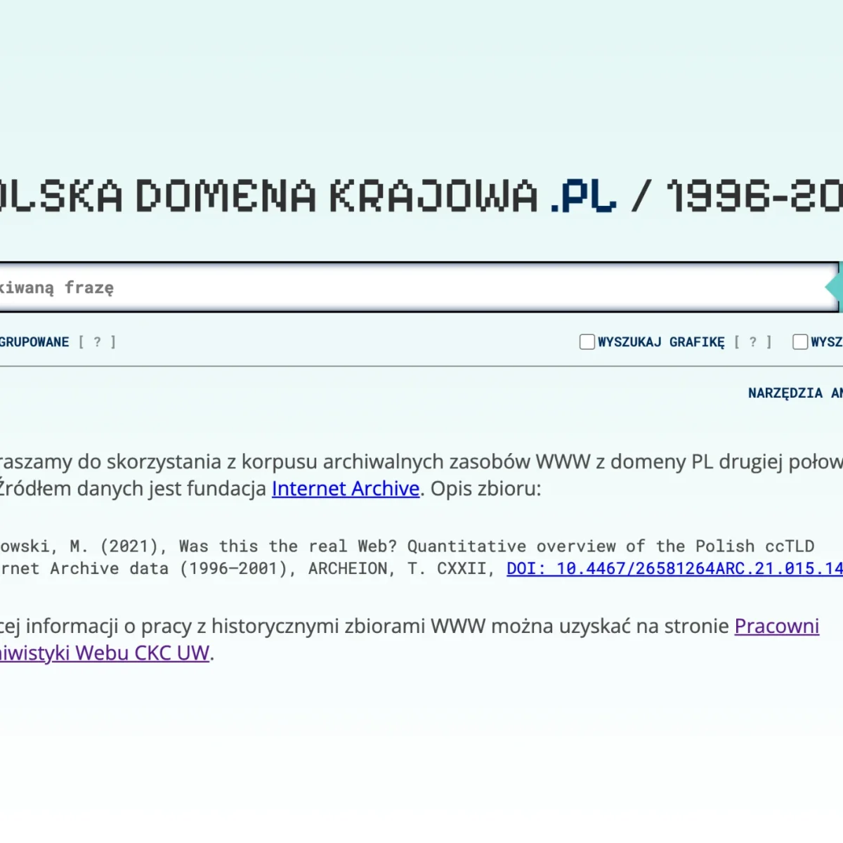 Pełnotekstowy korpus polskiego Webu 1996-2001